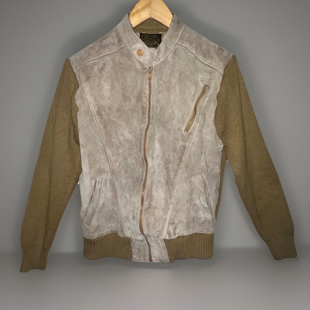 VTG Sweater Emporium Suede Knit Jacket Tan M (Fits Small) Retro Western 80s Zip